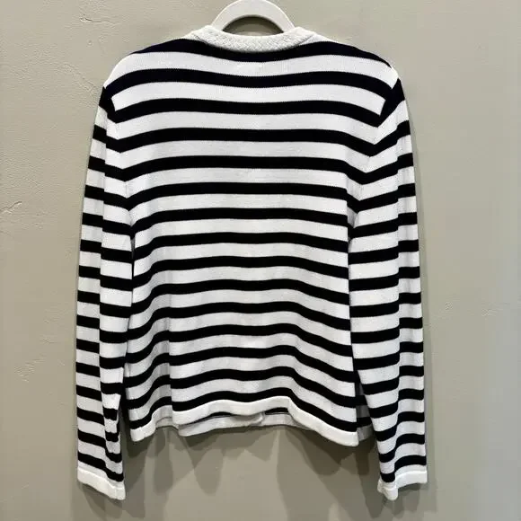 NWT J. Crew Factory Striped Cotton Cardigan Sweater Ivory Navy Stripe - Size: XL - Picture 4 of 10